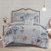 MADISON PARK FLORAL COTTON COMFORTER SET, 8PC QUEEN SET, CASSANDRA BLUE/WHITE New