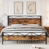 GAOMON QUEEN BED METAL PLATFORM BED FRAME VINTAGE WOOD PHO-OYJGKVRX - BROWN
