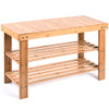 JS NOVA JUNS Bamboo Shoe Bench Rack 2 Tier Shoe Storage Racks Shelf - Natural New
