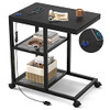 Unikito C Shaped End Table USB Charging Ports Movable Snack 2 Shelves - Black New