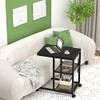 Unikito C Shaped End Table USB Charging Ports Movable Snack 2 Shelves - Black New