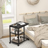 Unikito C Shaped End Table USB Charging Ports Movable Snack 2 Shelves - Black New