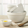 TTU Tabletops Gallery Hobnail Style 4 Piece Classic White Stoneware Nesting New