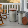 Glitzhome Rustic End Table Set of 2 Galvanized Metal Barrel Ottoman - Grey New