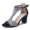 CAMSSOO Women's T-Strap Rhinestones Heeled Sandals, Blue Velvet, Size 42 New