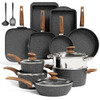 KITCHEN ACADEMY INDUCTION COOKWARE SET NON STICK 17PCS GRANITE POTS PANS - BLACK