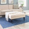 Linon Isabelle Square Upholstered Ottoman Black Legs Natural Beige Fabric New