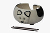 HAGESTAD CERAMIC YARN BOWL: LARGE KNITTING BOWL CROCHET HOOK HOLES - BLACK WHITE