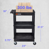 Luxor STC111 40.5" Automotive Utility Cart 3 Shelves, Black New