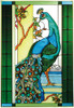 Birds ~ Peacock 14" Wide x 20.5" High Hand Painted Art Glass Panel
