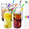 Drinking Glasses Glass Straw 8Pcs Set 16oz Clear Can Shaped Glass - Clear New