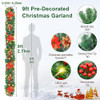 Christmas Garland with Lights, Outdoor Christmas Garland, 9ft, B0C6Q949DW, Red New