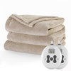 SUNBEAM ROYAL LUXE MICROPLUSH HEATED BLANKET THROW 90"X84" SANDSTONE QUEEN