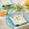 DII Woven Placemat Collection Round, 14.75" Diameter, Aqua Fringe, 6 Pieces New