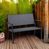C-Hopetree Outdoor Loveseat Bench Chair Outside Patio Porch Metal Frame - Black New