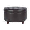 HomePop 25" Button Tufted Round Storage Ottoman - Brown Faux Leather New
