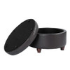 HomePop 25" Button Tufted Round Storage Ottoman - Brown Faux Leather New