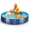 LIFEFAIR Foldable Dog Pool 63"×12" Hard Plastic Pet Swimming Pool Outside - BLUE