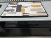GENERIC CONTEMPORARY ART CANVAS, 36" X 24", BLACK FRAME, GOLD OVER GREYS SET