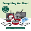 BELLA Nonstick Cookware Set Glass Lids Aluminum Bakeware Pots Pans 21 Piece Red New