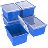 Storex 4 Gallon Storage Bin Lid Plastic Organizer 6 Pack Box (61412U06C) Blue New