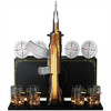 KROWN KITCHEN Gun Whiskey Decanter Set Glasses Coasters Wood Base B08HMS57XB New