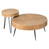 COZAYH 2 Piece Round Nesting Coffee Table Natural Wood Top, Black Legs New