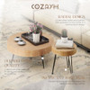 COZAYH 2 Piece Round Nesting Coffee Table Natural Wood Top, Black Legs New