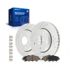 KAX FRONT BRAKE KIT, DRILLED AND SLOTTED BRAKE ROTORS, CERAMIC BRAKE PADS New