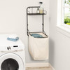 Collapsible Wall-Mounted Clothes Hamper Canvas Bag Metal Shelf Black B0D7J6DGP4 New