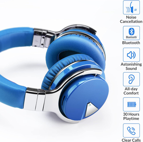 Silensys E7 Active Noise Cancelling Headphones Bluetooth Headphones - BLUE