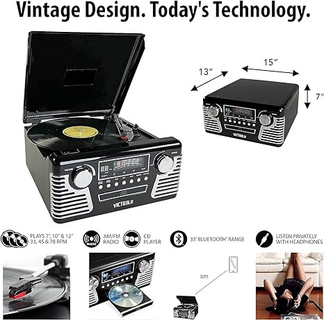 VICTROLA 50's Retro Bluetooth Record Player Multimedia V50-200 - Black