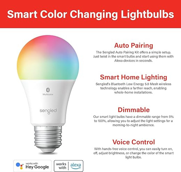 Sengled Smart Light Bulbs Color Changing Alexa/Bluetooth Mesh - B11-N1EW