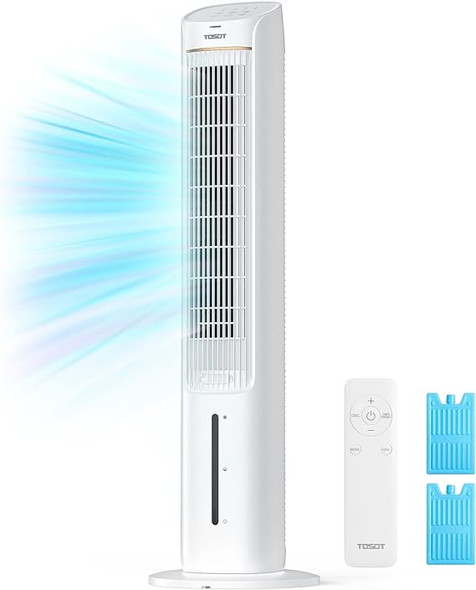 TOSOT Tower Fan Oscillating 80° Cooling Fan with 2 Ice Packs Quiet Fan - WHITE
