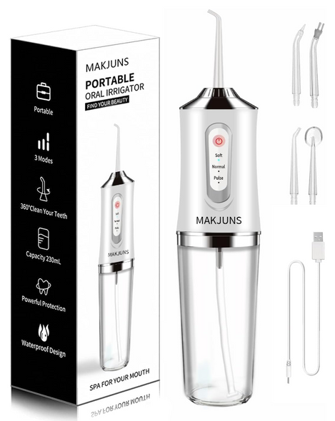 MAKJUNS Water Dental Flosser 3 Modes 4 Jets Rechargeable White MK-WHITE