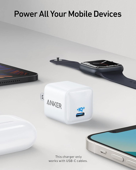 Anker 511 USB C Charger 20W, PIQ 3.0 Durable Compact Fast Charger - WHITE