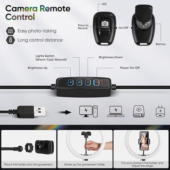 EYON 12'' Selfie Ring Light Tripod Stand Dimmable Desktop SMN-12 - Black