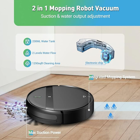 MANVINS G20 Robot Vacuum and Mop Combo App/Alexa/WiFi Cleaner Tangle-Free Gray