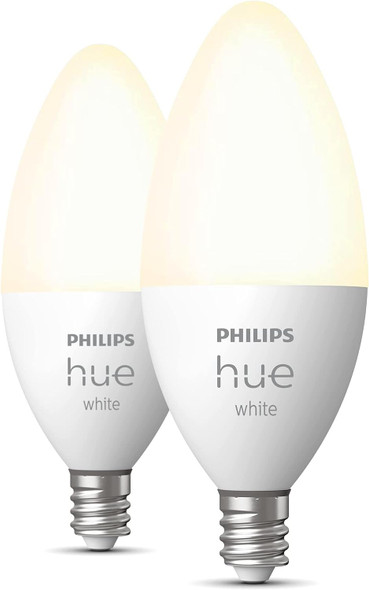 Philips Hue 40W E12 White LED Smart Candle, Pack of 2