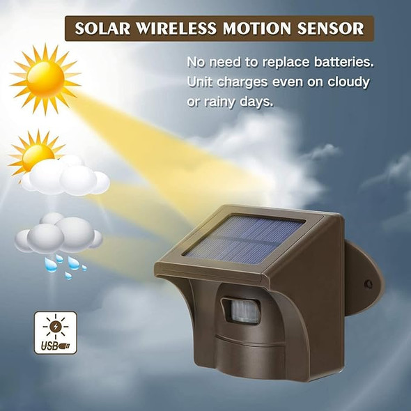 eMACROS Long Range Solar Wireless Alarm Outdoor Weather Resistant HS002C - BROWN