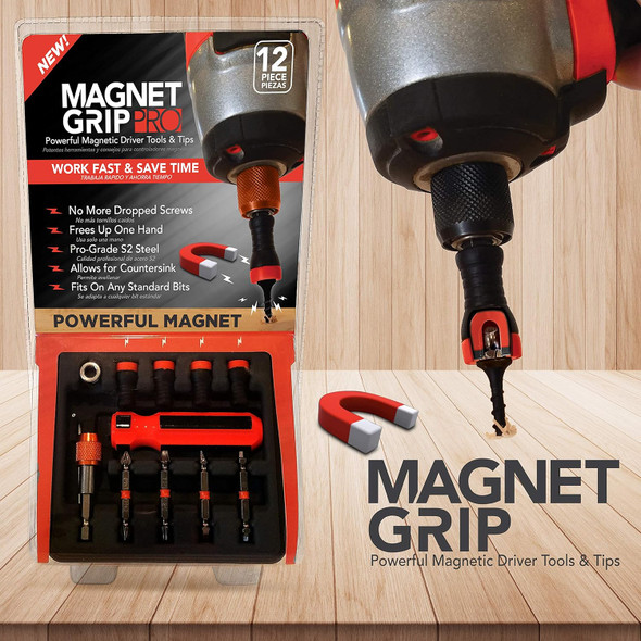 Magnet Grip Pro Magnetic Drill Bit Set 12 Pieces - Black
