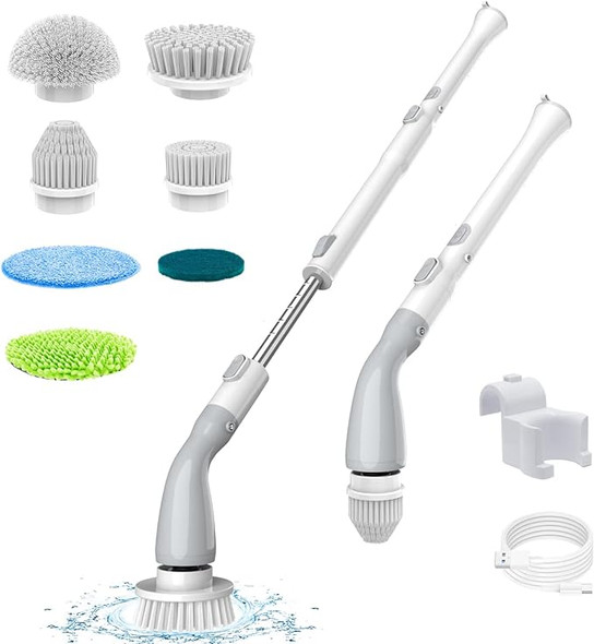 TUYU Electric Spin Scrubber 7 Replaceable Brush Heads Bathroom KS-2615P - White