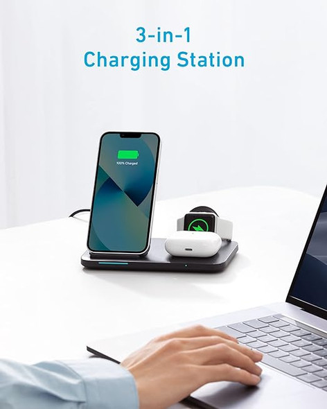 Anker Foldable 3-in-1 Wireless Charging Adapter 335 Wireless Charger - BLACK