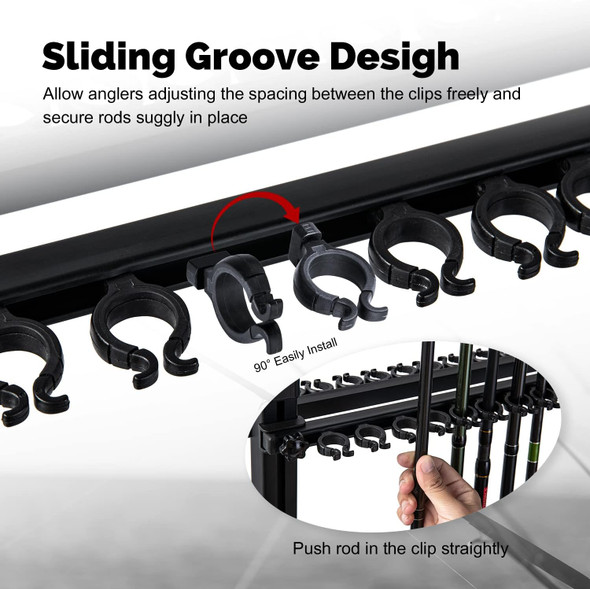 Goture 24 Slots Patented Adjustable Groove Fishing Rod Holder -BLACK