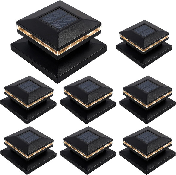 MAGGIFT 15 Lumen Post Lights, Solar Powered Caps, 8 Pack - BLACK