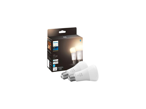 Philips Hue Smart 75W A19 LED Bulb - Soft Warm White Light - 2 Pack - 1100LM -