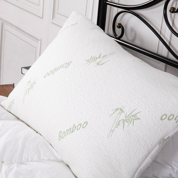 Bamboo Memory Foam Pillow with Removable Cover - White/Green Accents - King