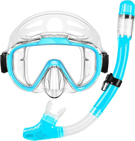 Zipoute Snorkel Dry Top Snorkeling Swimming Training Snorkel Kit M61019 - BLUE