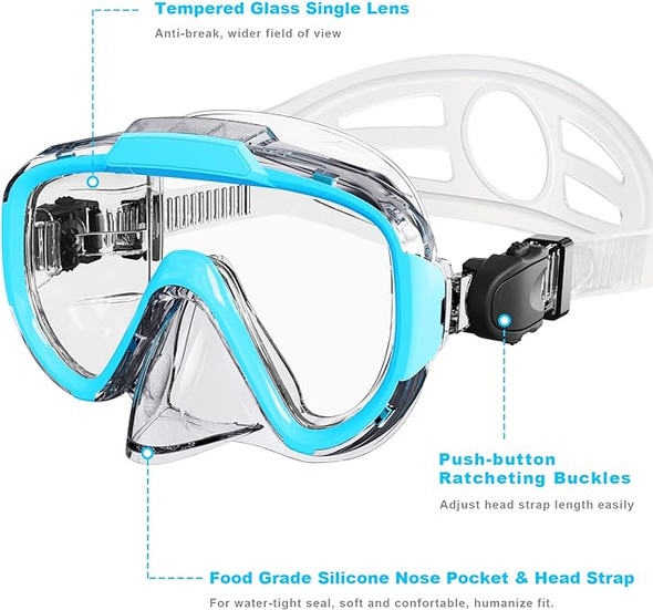 Zipoute Snorkel Dry Top Snorkeling Swimming Training Snorkel Kit M61019 - BLUE