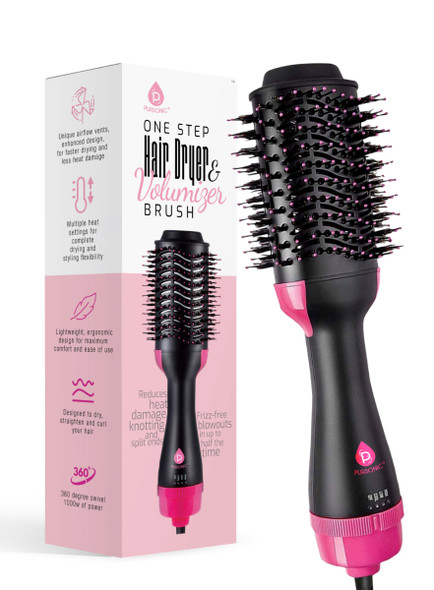 Pursonic One Step Hair Dryer and Volumizer Brush TCA1900 - BLACK/PINK